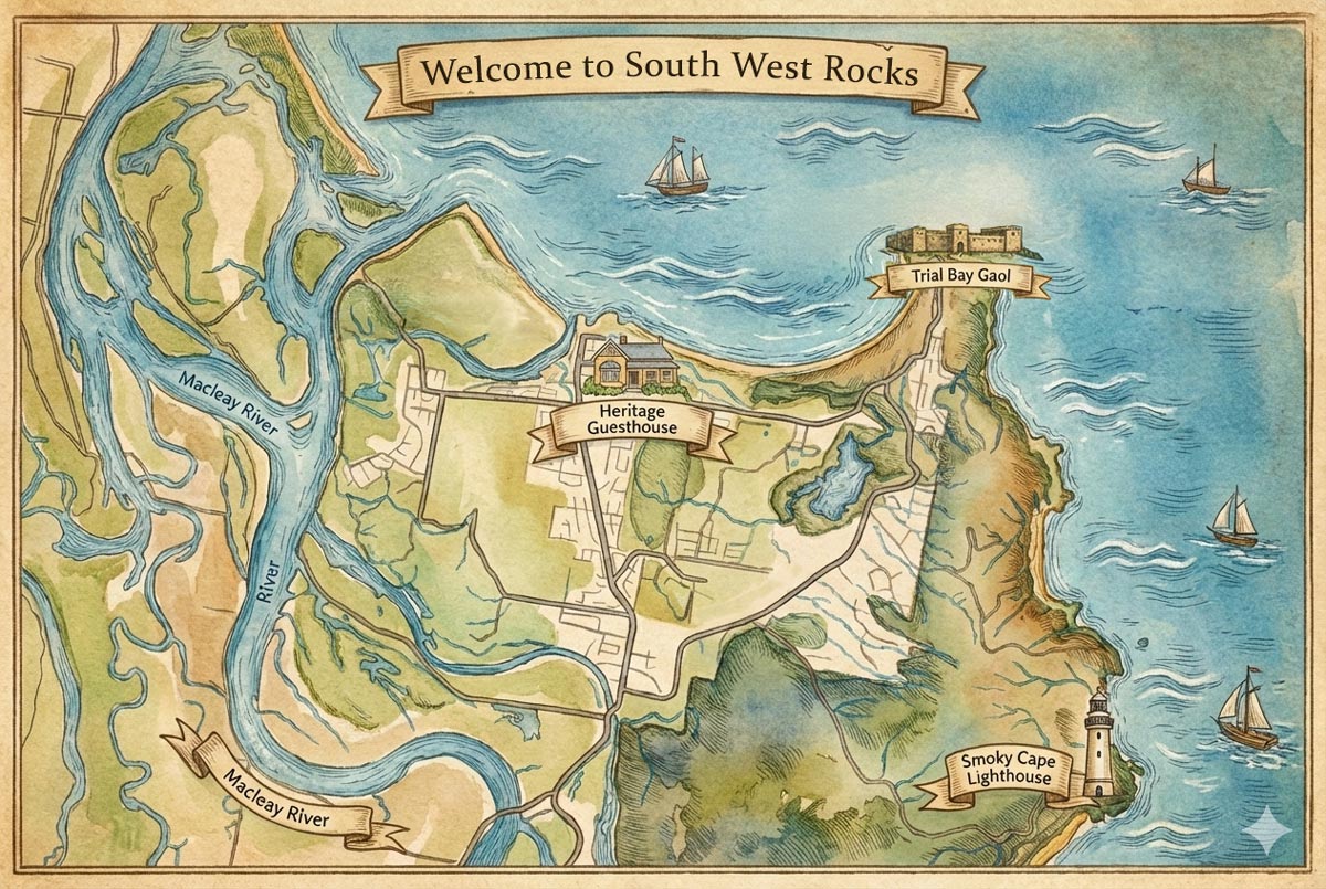 South West Rocks Map Illustration
